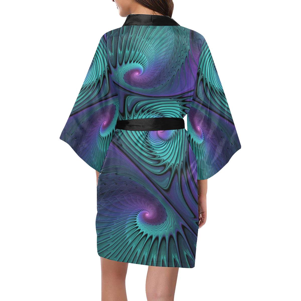 Purple Meets Turquoise Modern Abstract Fractal Art Kimono Robe