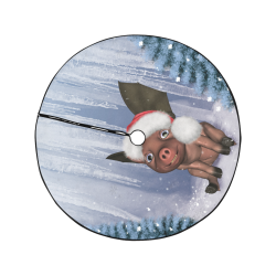 Christmas, cute little piglet with christmas hat Christmas Tree Skirt 47" x 47"