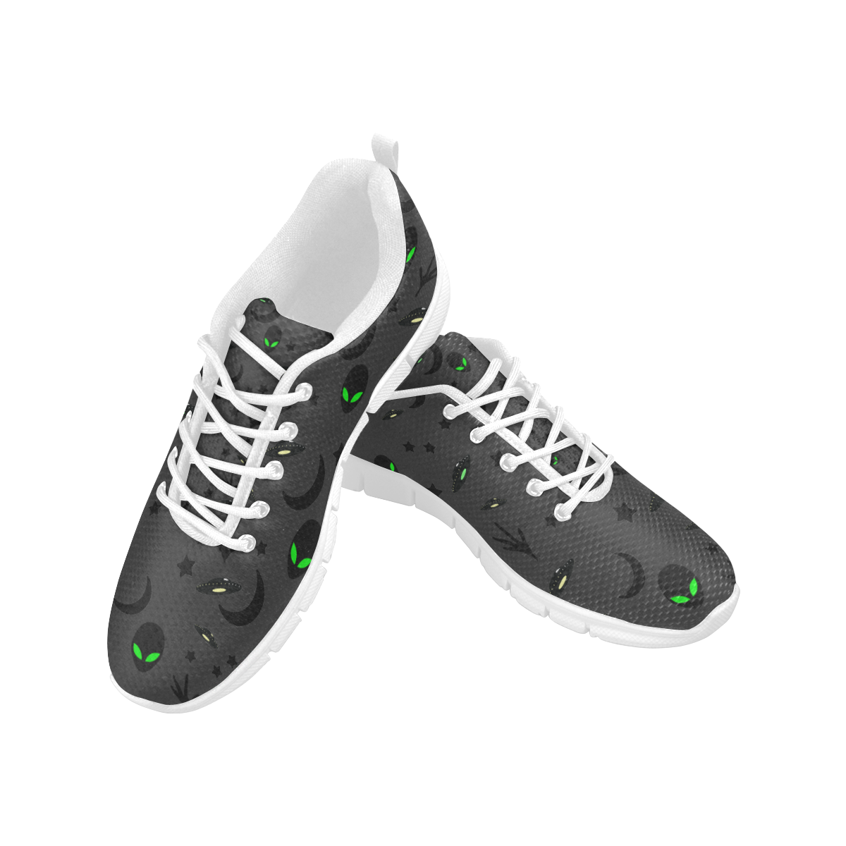Alien Flying Saucers Stars Pattern  (White/Charcoal) Women's Breathable Running Shoes (Model 055)
