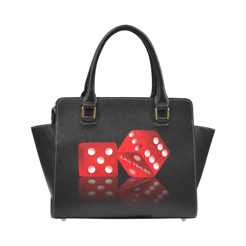 Las Vegas Craps Dice on Black Rivet Shoulder Handbag (Model 1645)