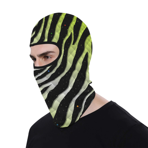 Ripped SpaceTime Stripes - Lime Yellow/White All Over Print Balaclava