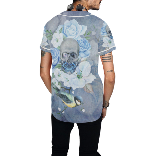 Gothic Skull With Butterfly All Over Print Baseball Jersey for Men (Model T50)