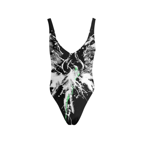 Phoenix - Abstract Painting Bird White 1 Sexy Low Back One-Piece Swimsuit (Model S09)