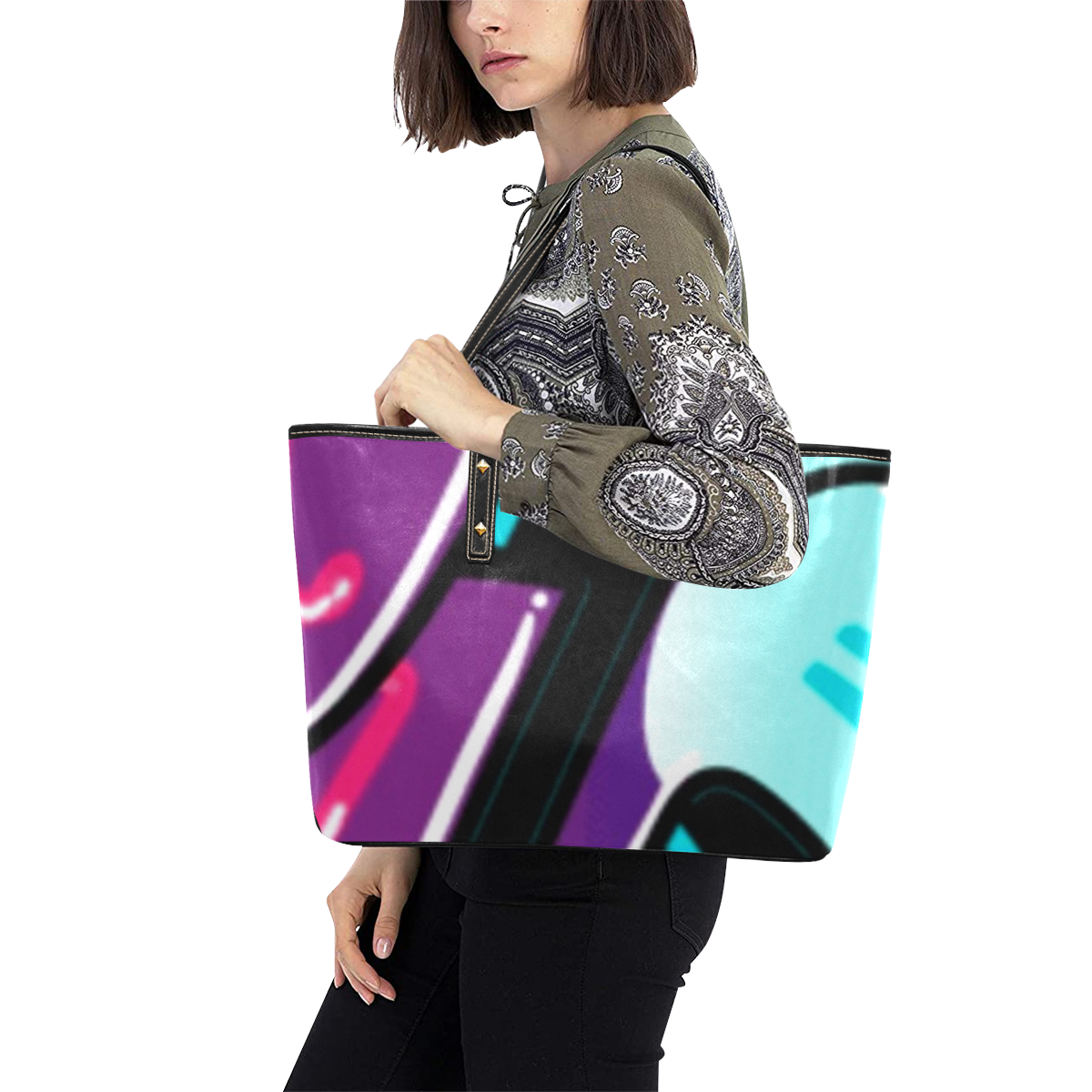 Graphic Pop Art Chic Leather Tote Bag (Model 1709)