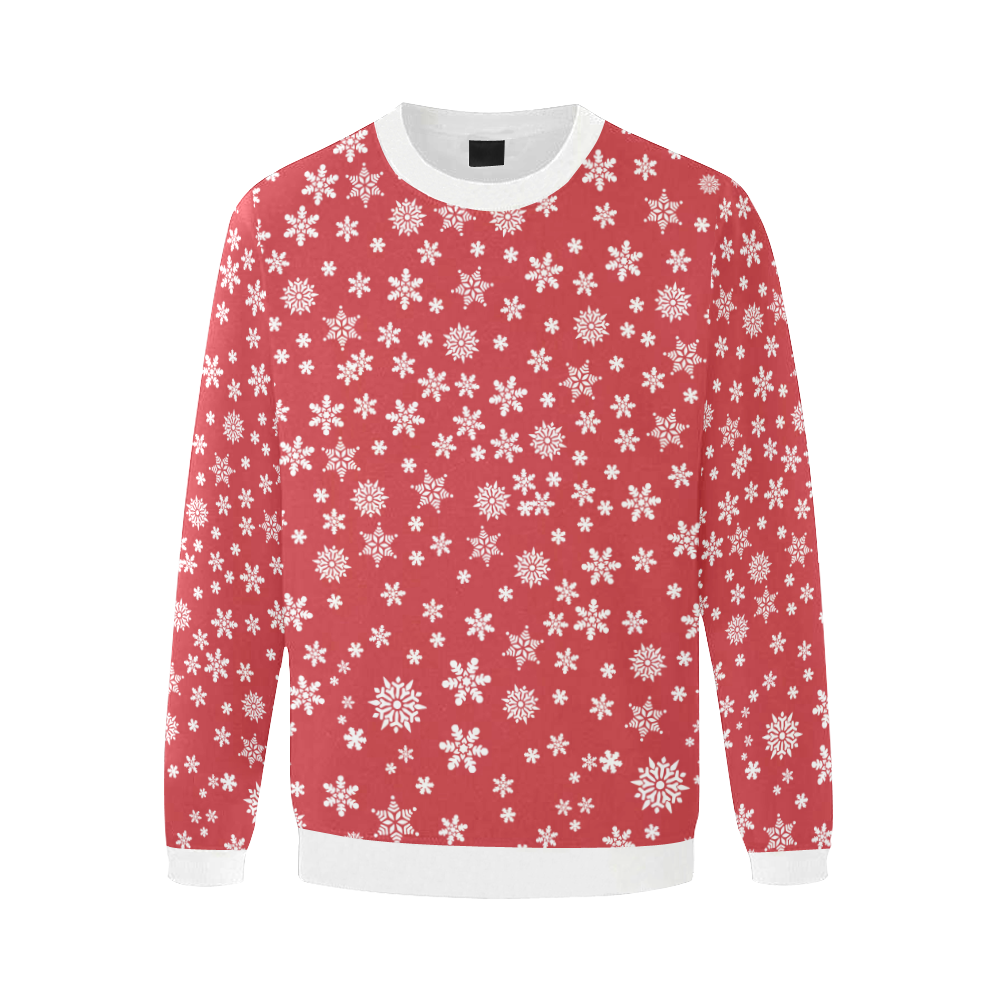 Christmas  White Snowflakes on Red Men's Oversized Fleece Crew Sweatshirt (Model H18)