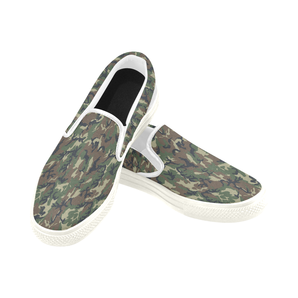 Woodland Forest Green Camouflage Women's Slip-on Canvas Shoes (Model 019)