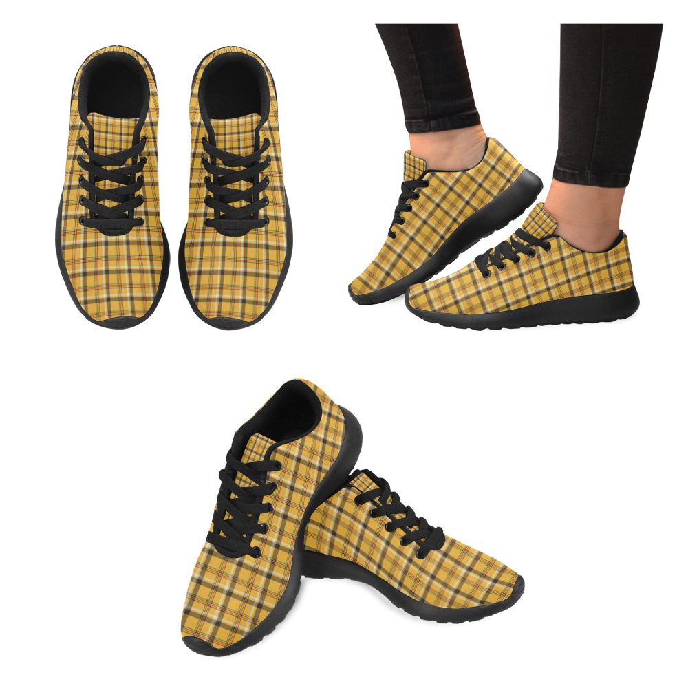 Yellow Tartan (Plaid) Kid's Running Shoes (Model 020)