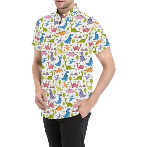 Dinosaur Pattern Men's All Over Print Short Sleeve Shirt (Model T53)