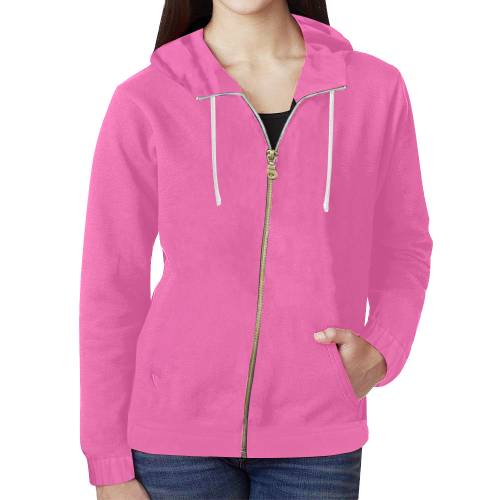 color hotpink All Over Print Full Zip Hoodie for Women (Model H14)