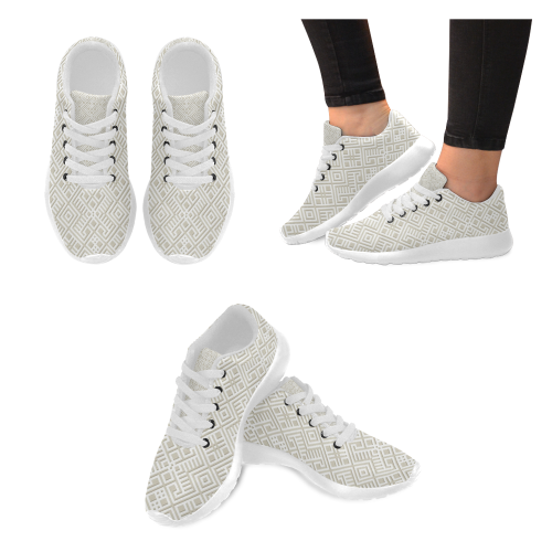 White 3D Geometric Pattern Kid's Running Shoes (Model 020)