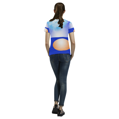 Blue & Orange All Over Print T-Shirt for Women (USA Size) (Model T40)