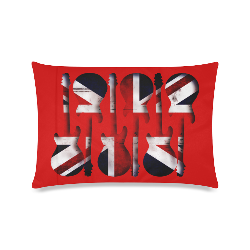 Union Jack British UK Flag Guitars Red Custom Zippered Pillow Case 16"x24"(Twin Sides)