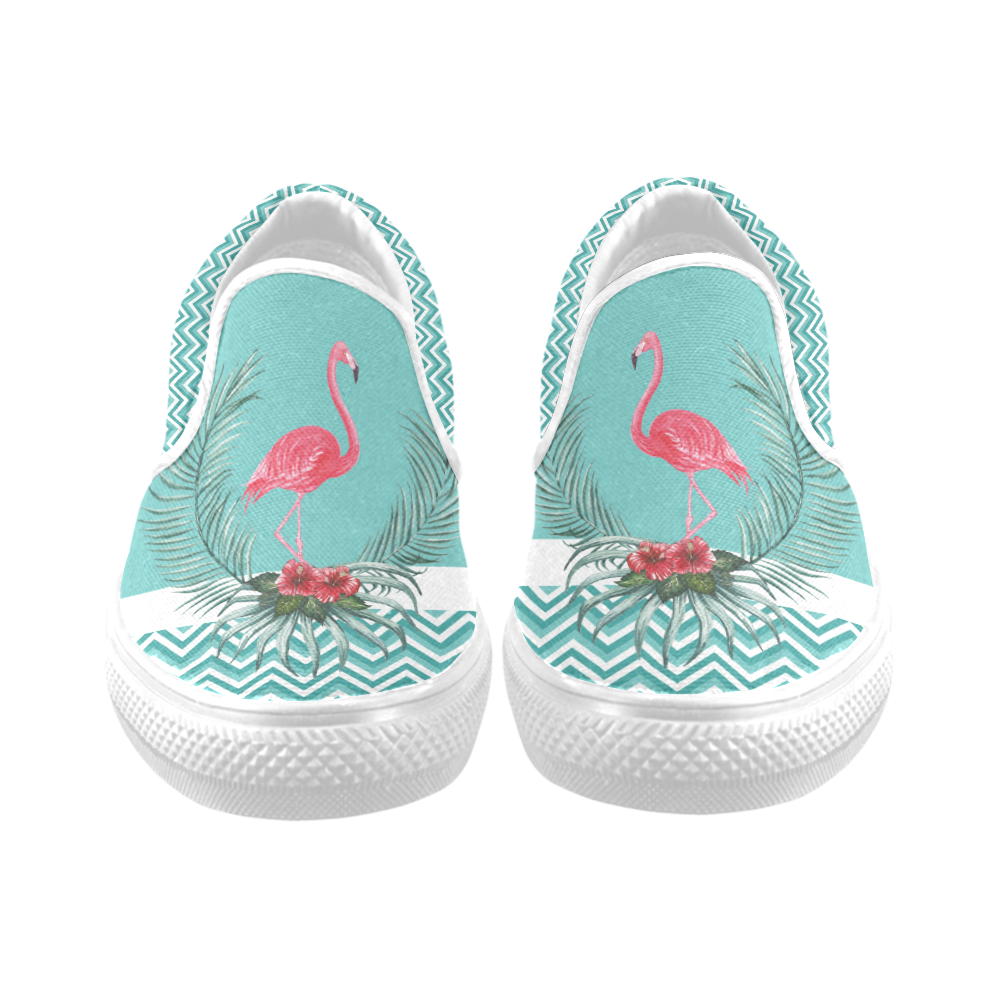 Retro Flamingo Chevron Women's Unusual Slip-on Canvas Shoes (Model 019)