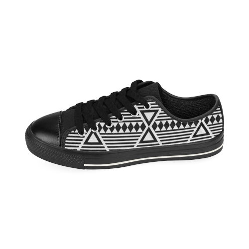Black Aztec Tribal Low Top Canvas Shoes for Kid (Model 018)
