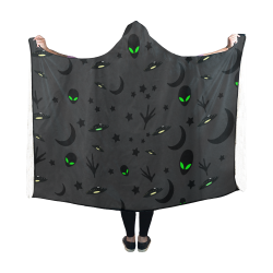 Alien Flying Saucers Stars Pattern on Charcoal Hooded Blanket 60''x50''