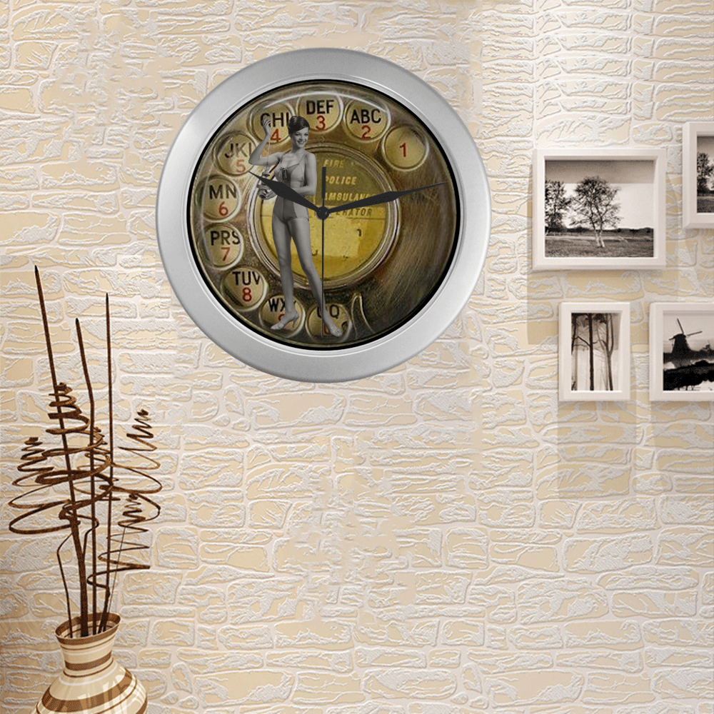 Bathing Beauty Silver Color Wall Clock