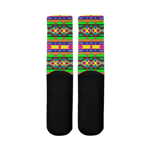 Distorted colorful shapes and stripes Mid-Calf Socks (Black Sole)