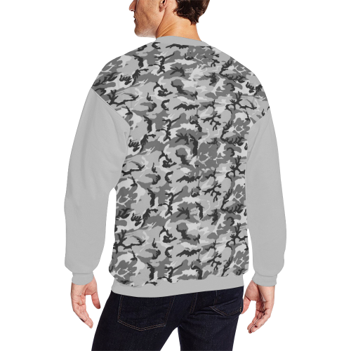 Woodland Urban City Black/Gray Camouflage (Vest Style) Gray All Over Print Crewneck Sweatshirt for Men/Large (Model H18)