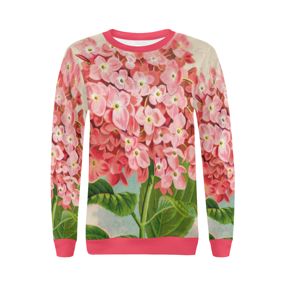 pink hydrangia All Over Print Crewneck Sweatshirt for Women (Model H18)