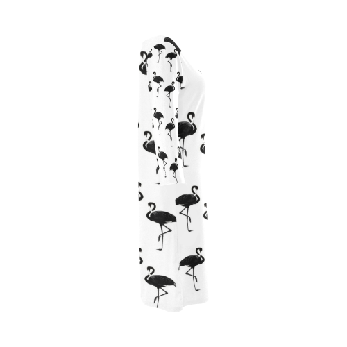 Flamingos Pattern Black and White Round Collar Dress (D22)