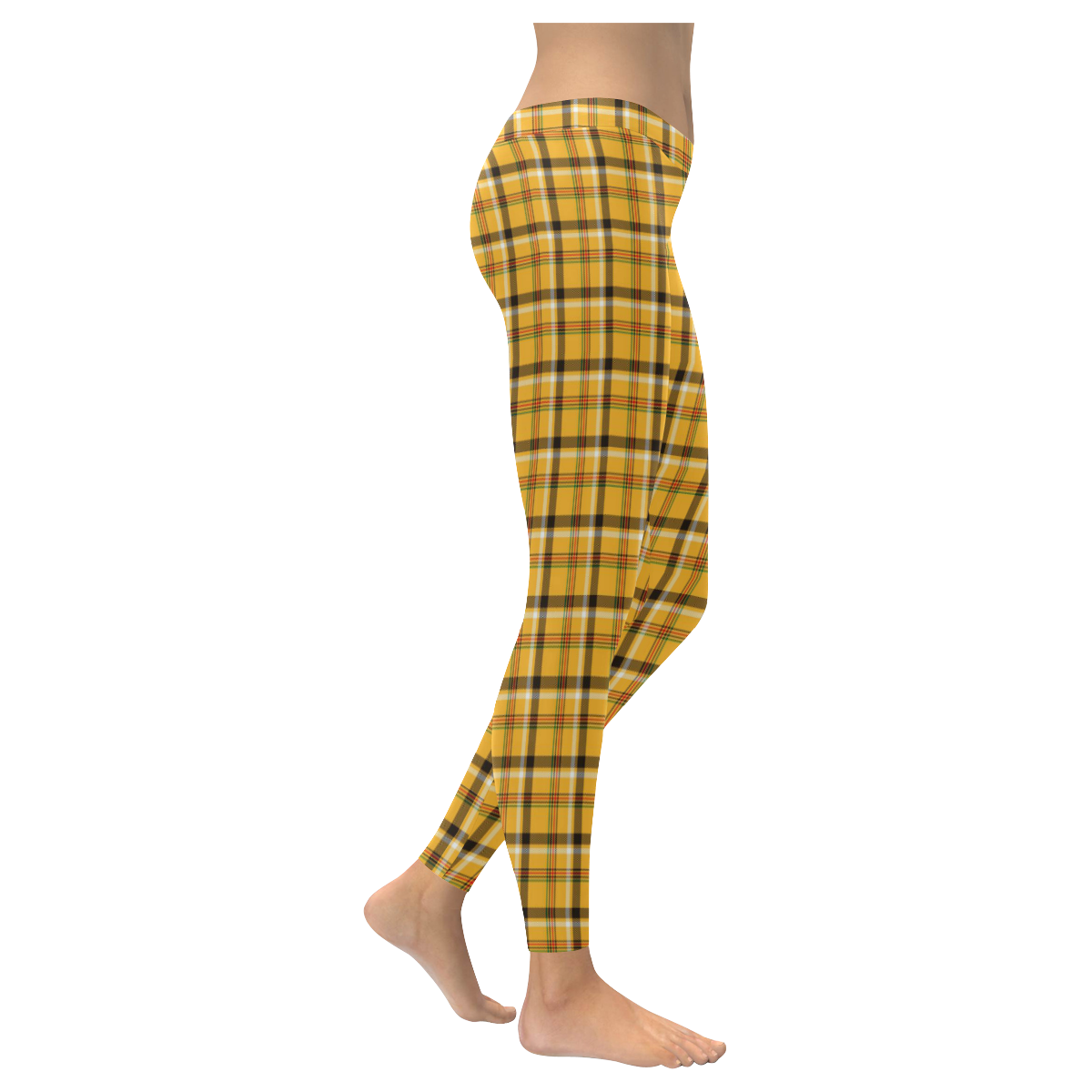 Yellow Tartan (Plaid) Women's Low Rise Leggings (Invisible Stitch) (Model L05)