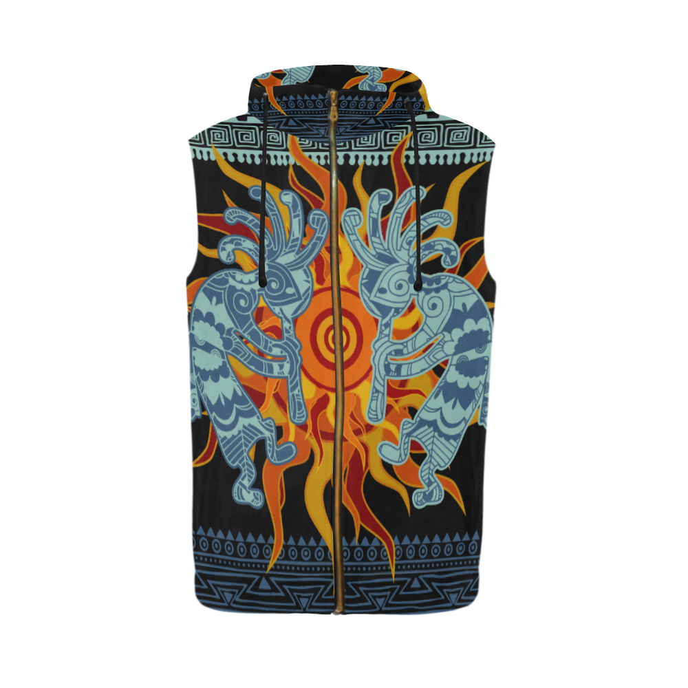 Native American Kokopelli Musicans - Sun Border 1 All Over Print Sleeveless Zip Up Hoodie for Men (Model H16)