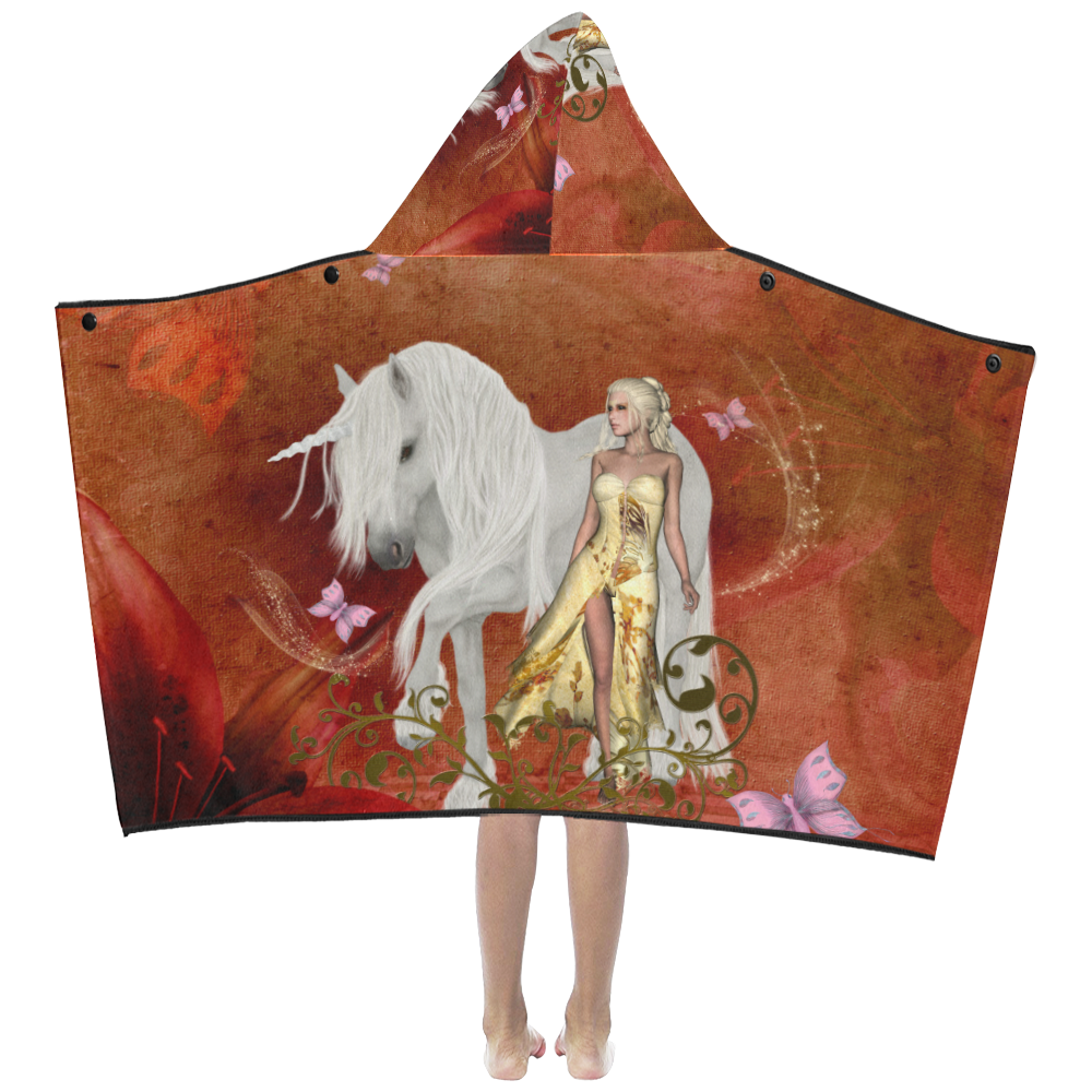 Unicorn with fairy and butterflies Kids' Hooded Bath Towels
