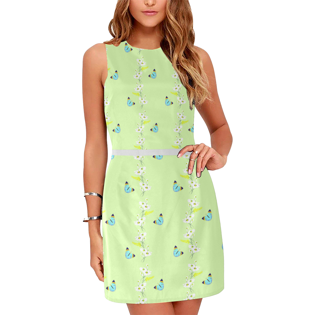 Flowers and butterflies Eos Women's Sleeveless Dress (Model D01)