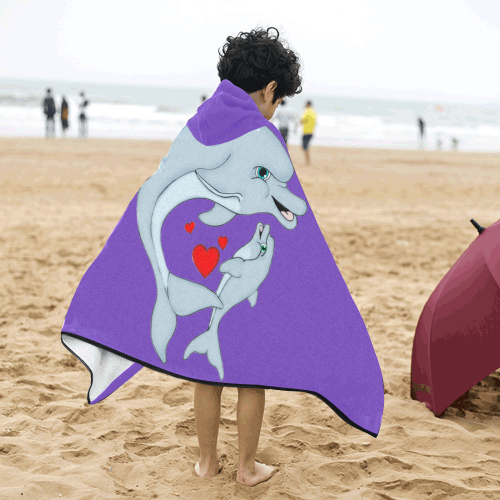 Dolphin Love Purple Kids' Hooded Bath Towels