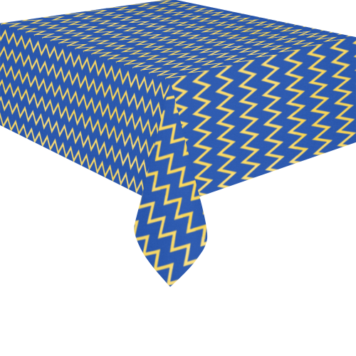 Chevron Jaune/Bleu Cotton Linen Tablecloth 52"x 70"