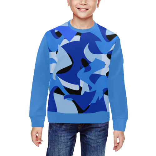 Camouflage Abstract Blue and Black (Vest Style) Blue All Over Print Crewneck Sweatshirt for Kids (Model H29)