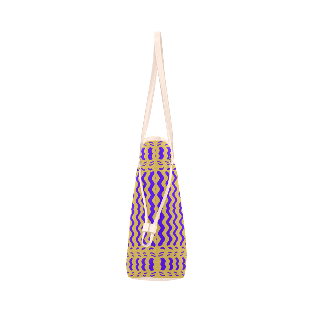 Purple Yellow Modern  Waves Lines Clover Canvas Tote Bag (Model 1661)