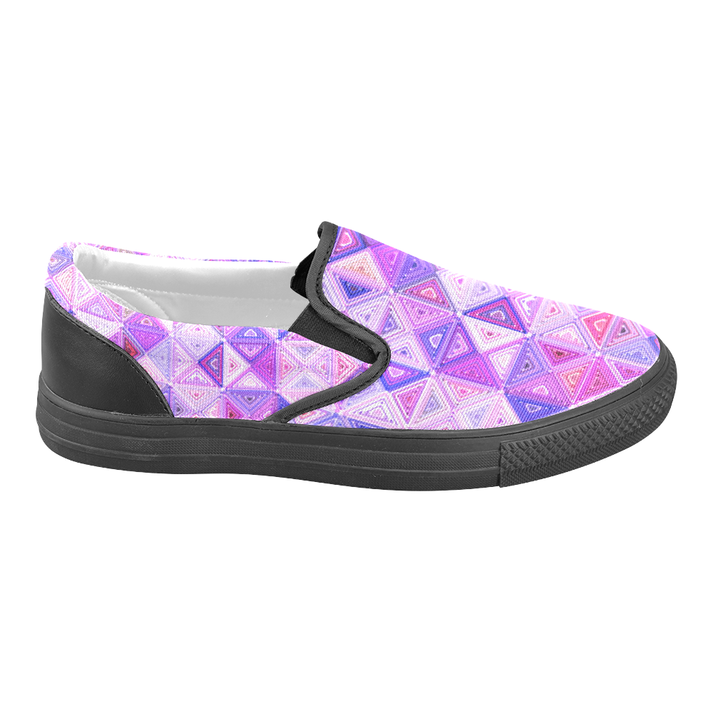 Colorful Geometric Pattern Women's Unusual Slip-on Canvas Shoes (Model 019)