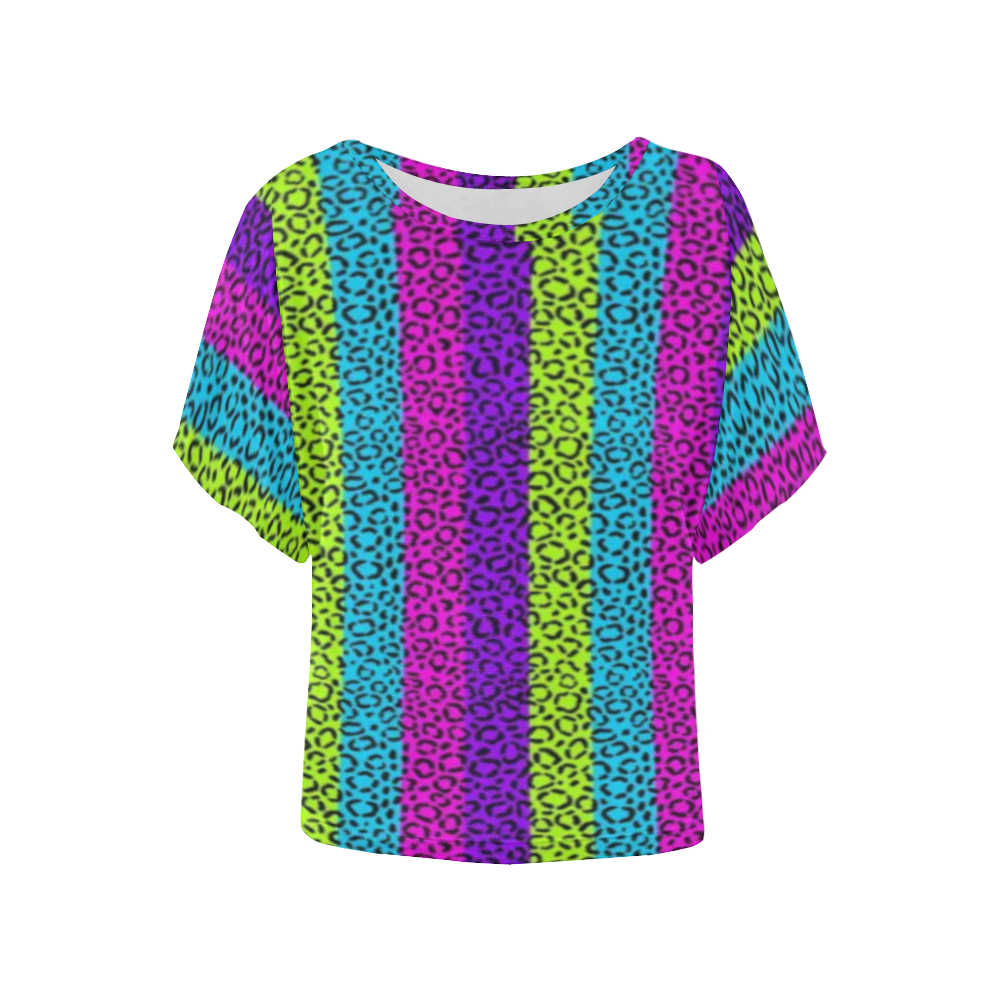 rainbow cheeta Women's Batwing-Sleeved Blouse T shirt (Model T44)