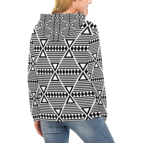 Black Aztec Tribal All Over Print Hoodie for Women (USA Size) (Model H13)