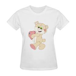 Patchwork Heart Teddy White Women's T-Shirt in USA Size (Two Sides Printing)