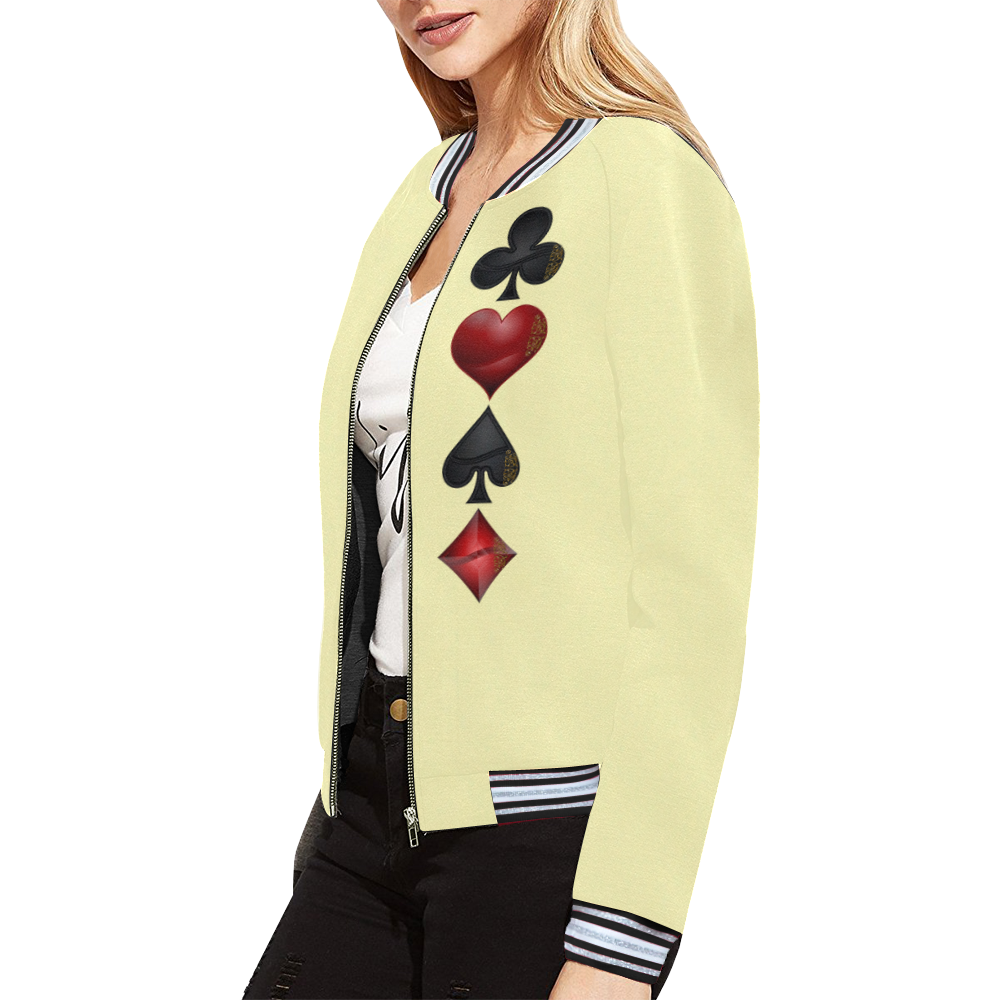 Jack of Clubs Playing Card Pattern Print Women's Bomber Jacket