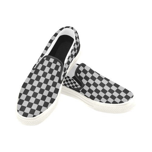 Checkerboard Black and Silver Women's Unusual Slip-on Canvas Shoes (Model 019)