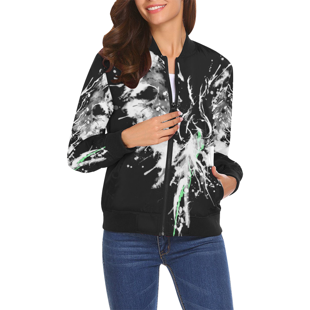 Phoenix - Abstract Painting Bird White 1 All Over Print Bomber Jacket for Women (Model H19)