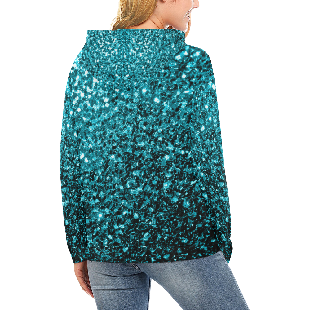 Beautiful Aqua blue glitter sparkles All Over Print Hoodie for Women (USA Size) (Model H13)