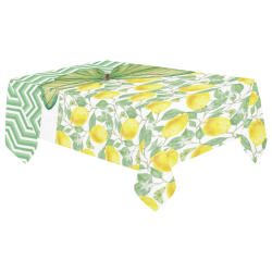 Butterfly And Lemons Cotton Linen Tablecloth 60"x 104"