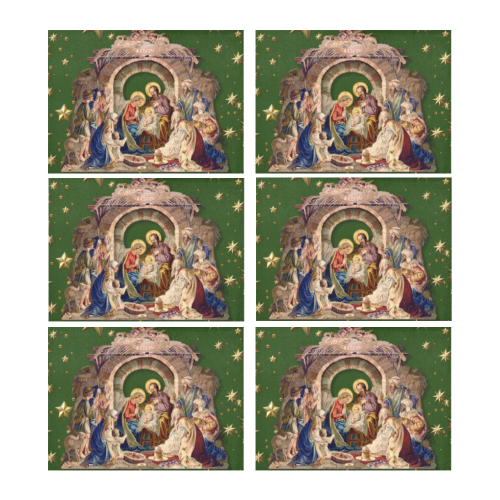 Nativity Place Mats Set of 4 Forrest Green Placemat 14’’ x 19’’ (Six Pieces)