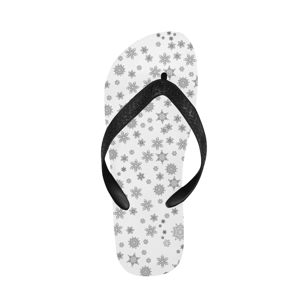 Black Snowflakes on White Flip Flops for Men/Women (Model 040)
