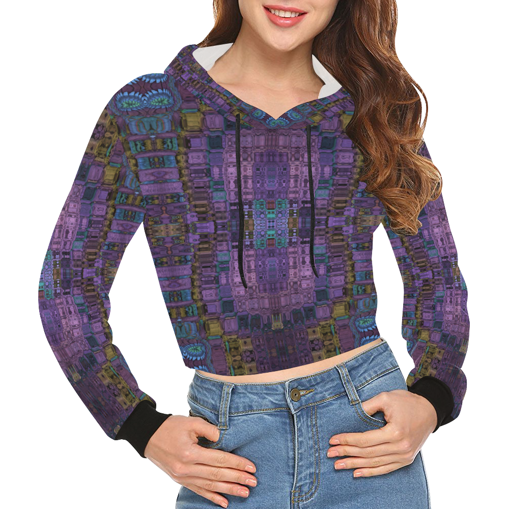 Expand Your Mind All Over Print Crop Hoodie for Women (Model H22)