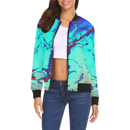 stormy marbled 2 by JamColors All Over Print Bomber Jacket for Women (Model H19)