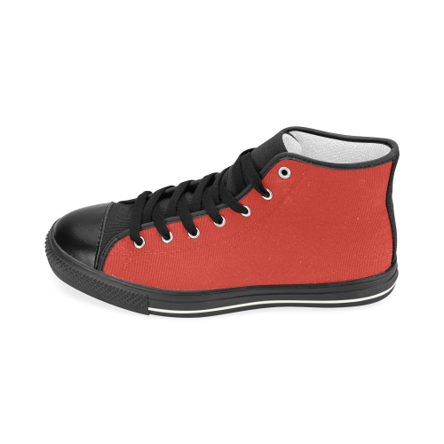 Cherry Tomato Red  and Black Men’s Classic High Top Canvas Shoes (Model 017)