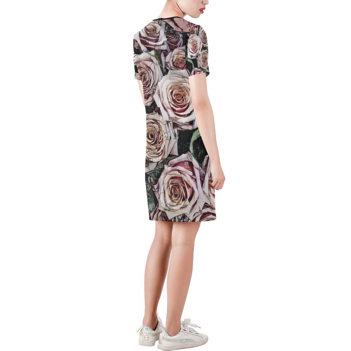 Impression Floral 9196 by JamColors Short-Sleeve Round Neck A-Line Dress (Model D47)