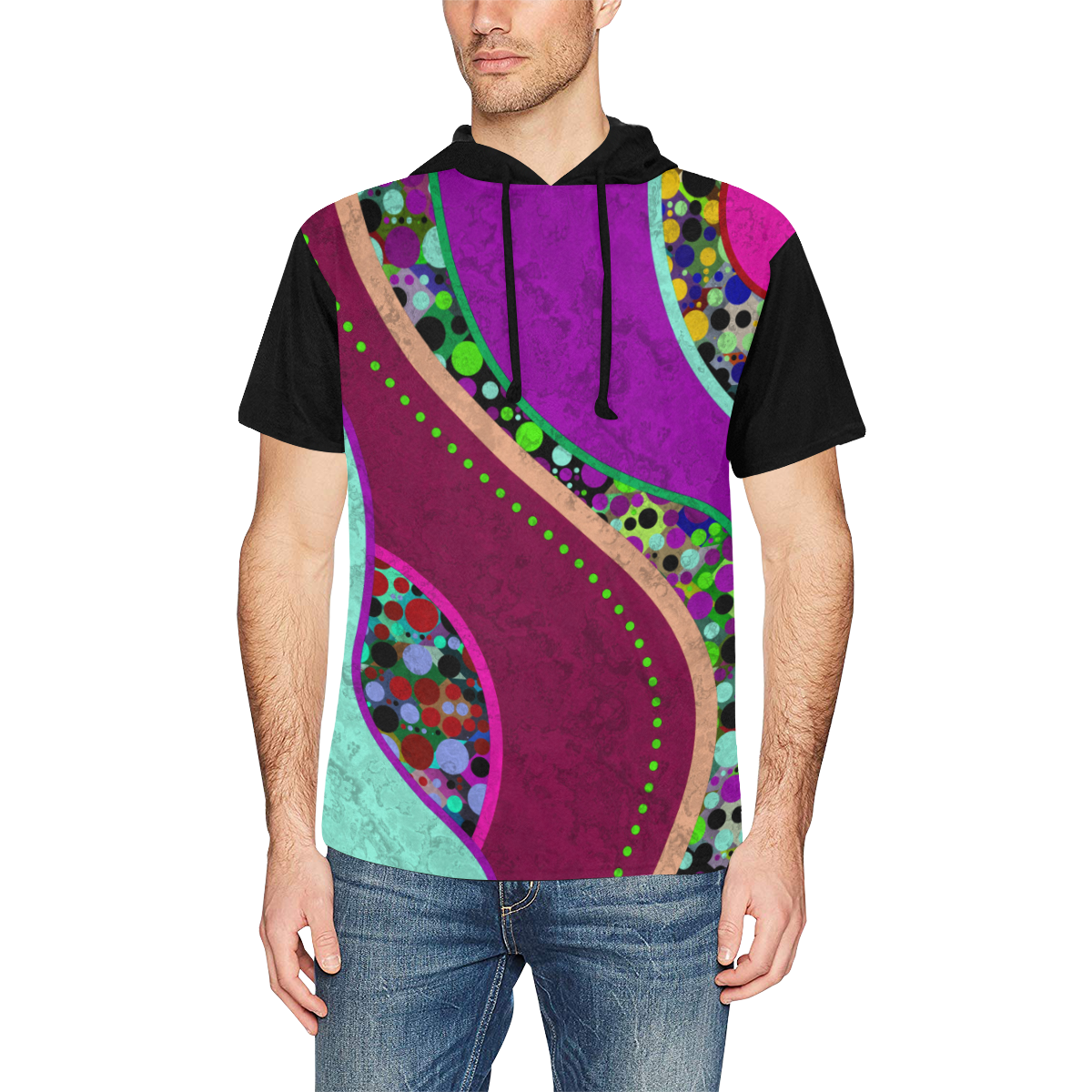 Abstract Pattern Mix - Dots And Colors 2 All Over Print Short Sleeve Hoodie for Men (Model H32)