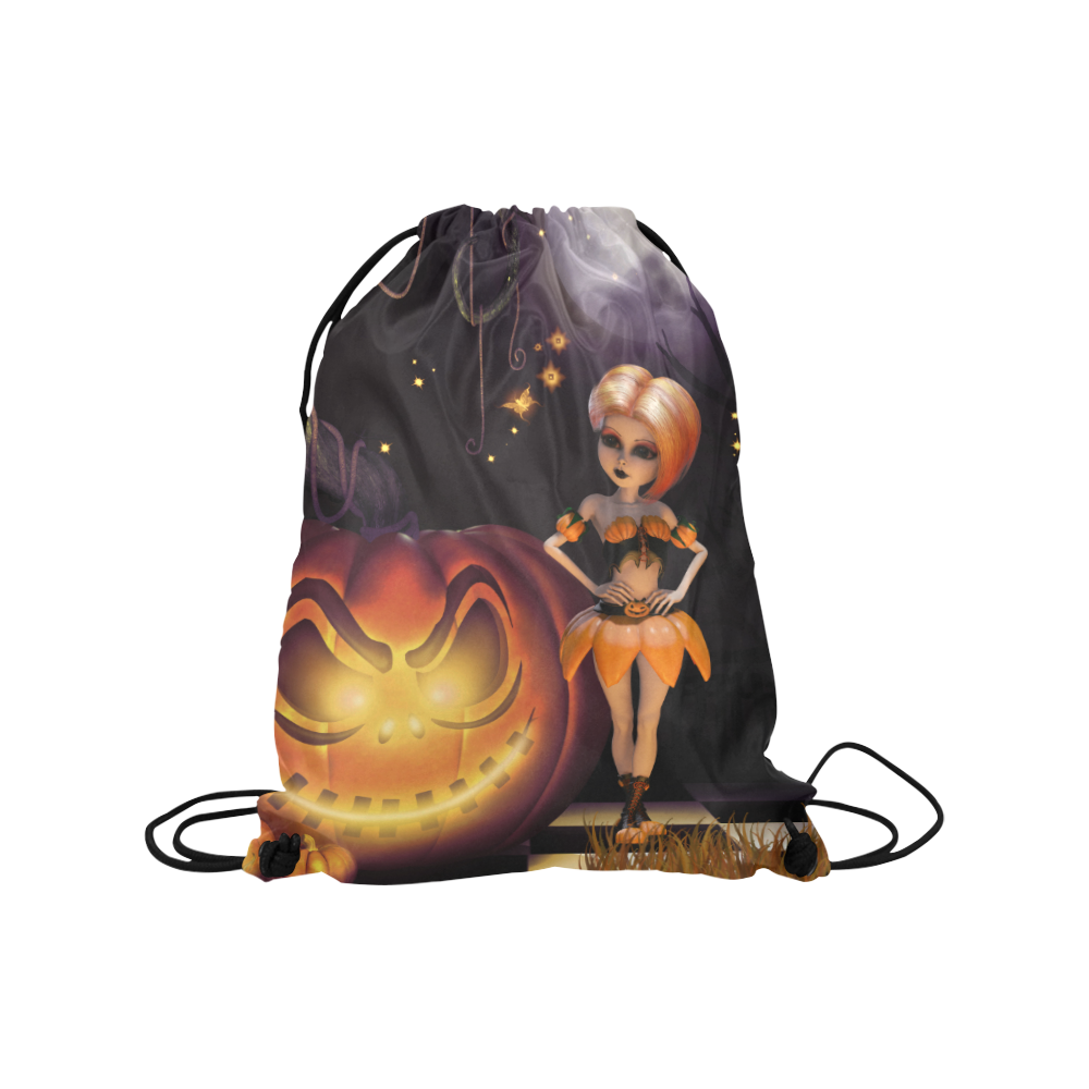 Halloween, girl with pumpkin Medium Drawstring Bag Model 1604 (Twin Sides) 13.8"(W) * 18.1"(H)