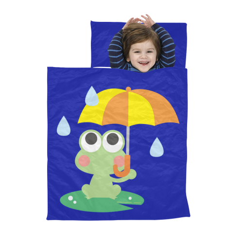 Cute Frog With Umbrella Blue Kids' Sleeping Bag